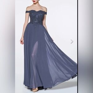 Elegant Off-Shoulder Navy Evening Gown
